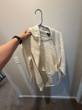 Chaps Off-White Cable Knit Hooded Open Cardigan